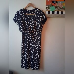 Vintage Polka Dot Tank Dress Removable Tie Jacket Midi Aline, Size 14